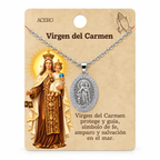 Collar Virgen Carmen Plateado con tarjeta - 25803