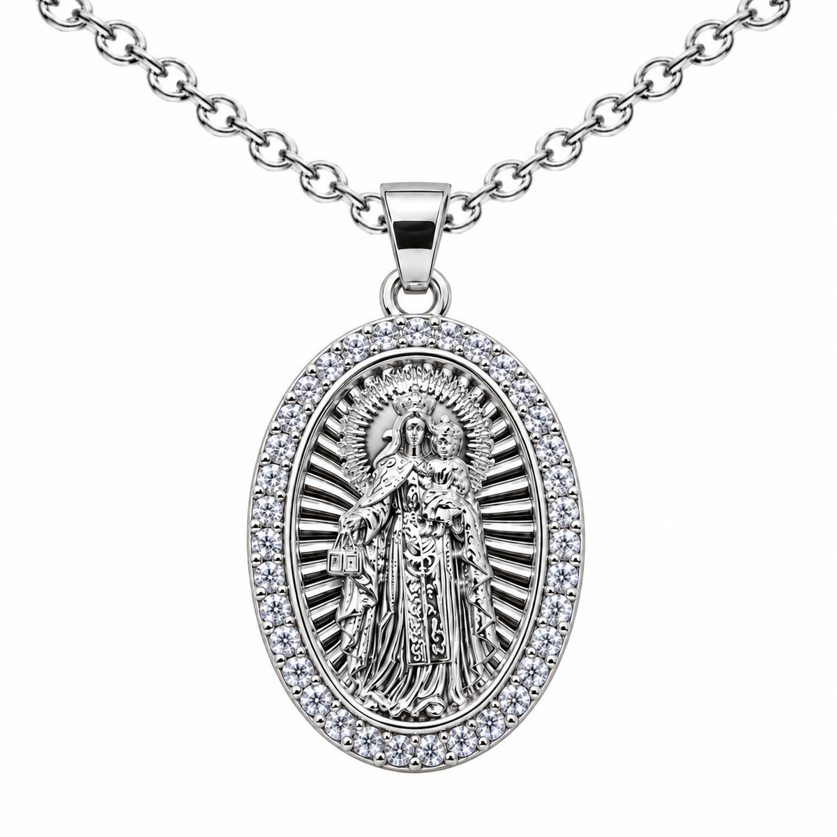 Collar Virgen Carmen Plateado sobre fondo blanco - 25803