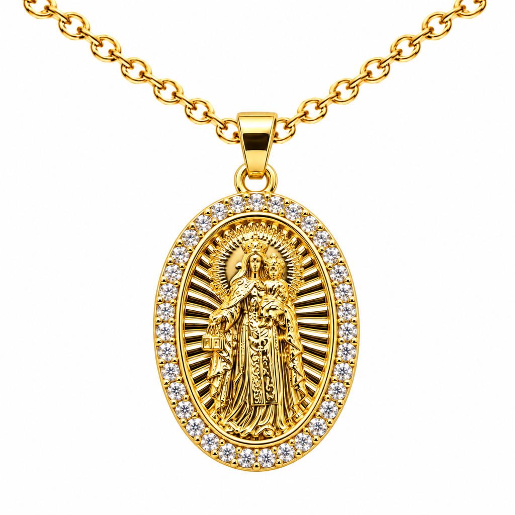 Collar Virgen Carmen Dorado sobre fondo blanco - 25804