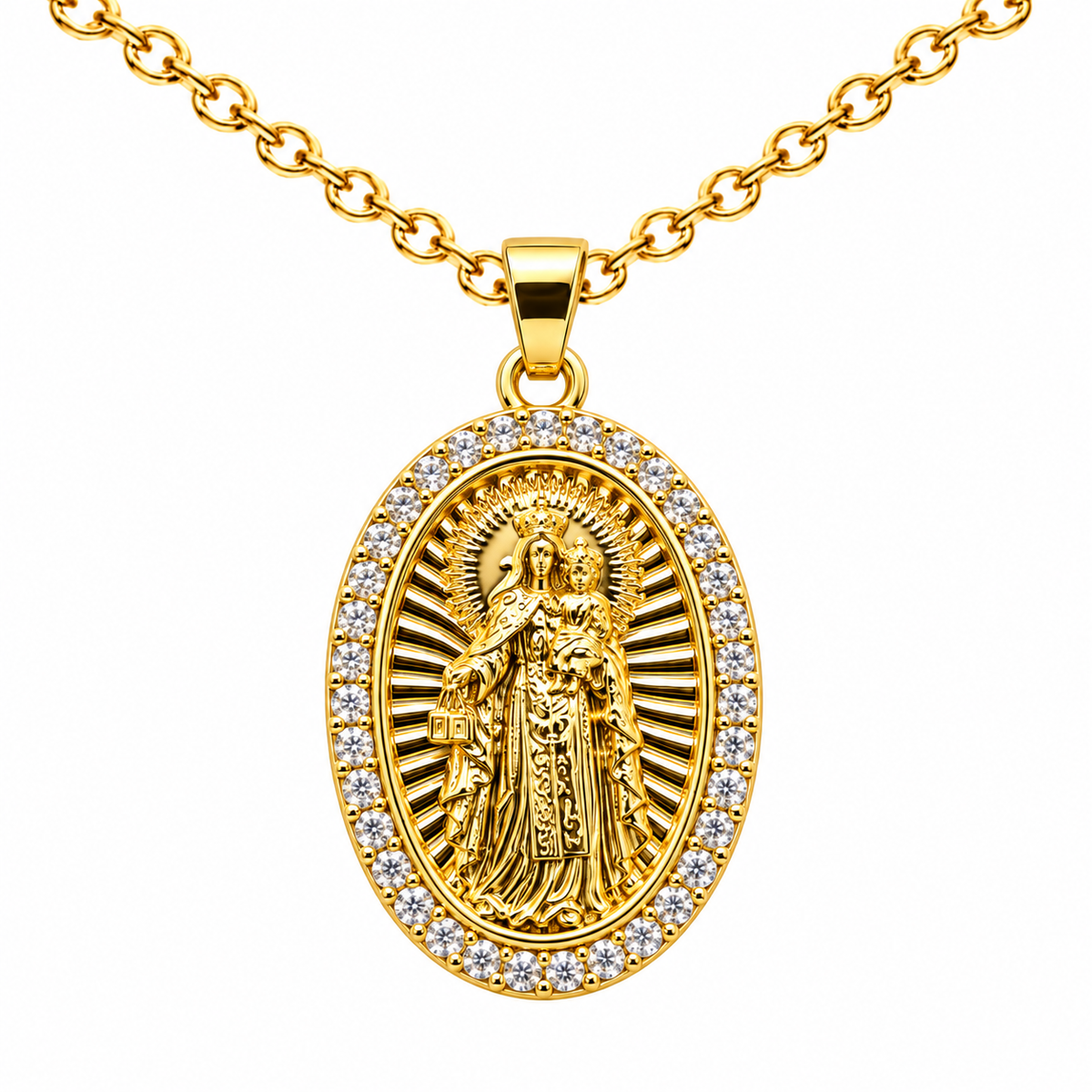 Collar Virgen Carmen Dorado sobre fondo blanco - 25804