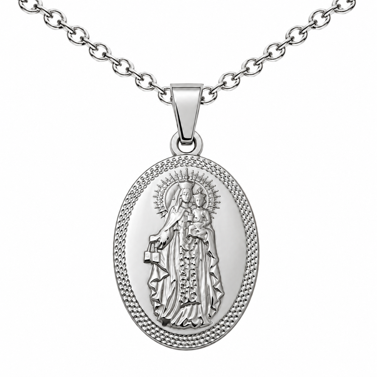 Collar Virgen Carmen Plateado sobre fondo blanco - 25809