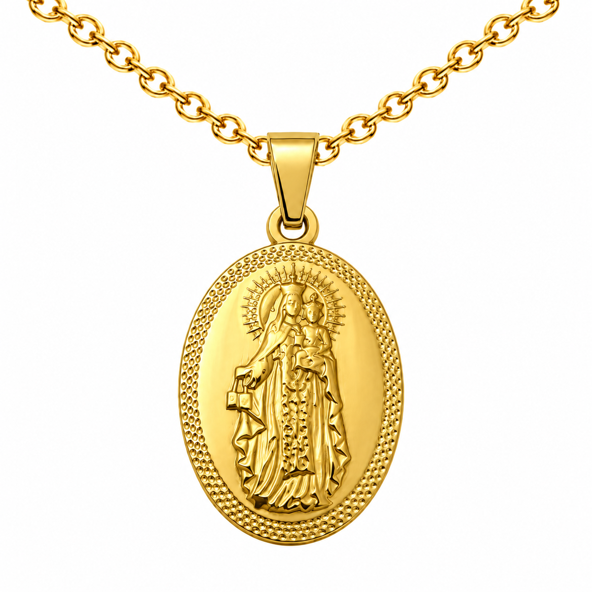Collar Virgen Carmen Dorado sobre fondo blanco - 25810