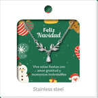 Silver Tone Branch Necklace with Teardrop Detail, presented on a Christmas message card.