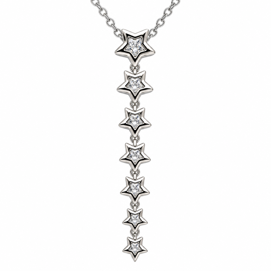Collar de estrellas colgantes, primer plano de los detalles.