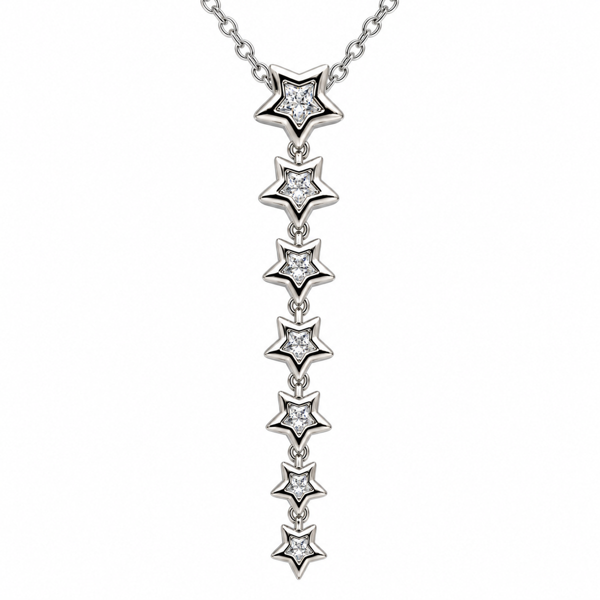 Collar de estrellas colgantes, primer plano de los detalles.