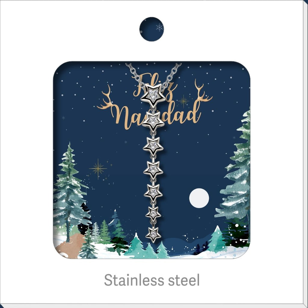 Hanging Star Necklace, presented on a Christmas message card.