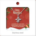 Angel Necklace with Cubic Zirconia, presented on a Christmas message card.