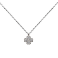 Silver Tone Four-Petal Flower Necklace, with rounded petals, on a white background.