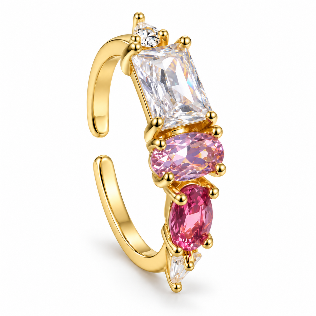 Anillo dorado de detalles rectangulares y rosas