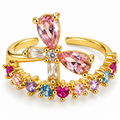 Anillo dorado de mariposa rosa multicolor