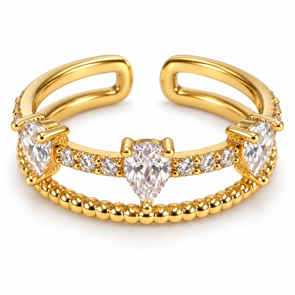 Anillo dorado de gotas y doble banda