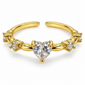 Anillo dorado de corazón y hojas laterales