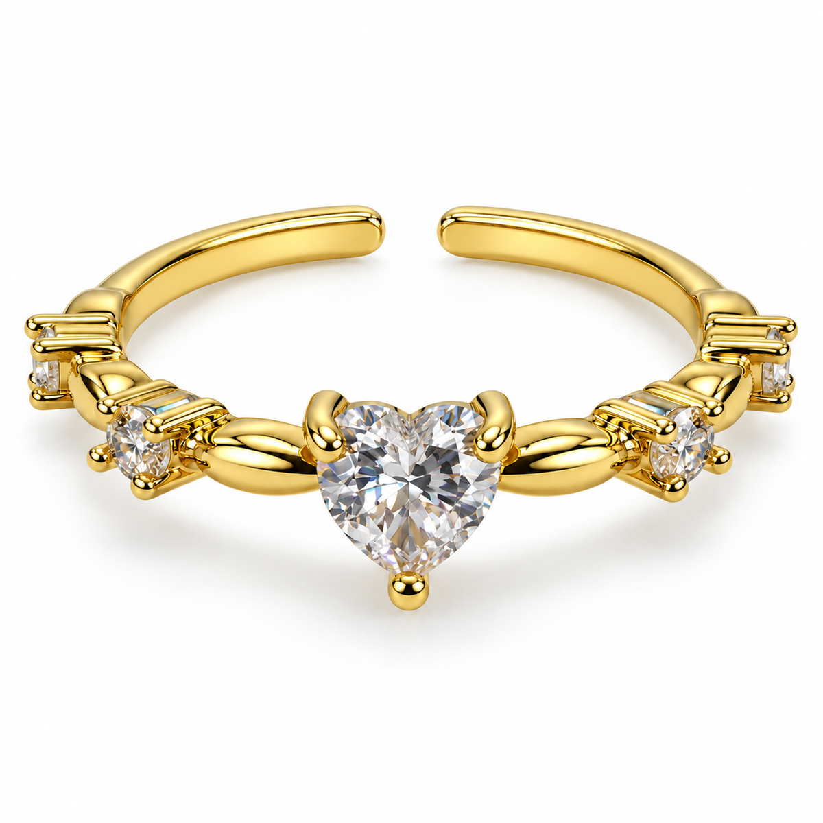 Anillo dorado de corazón y hojas laterales