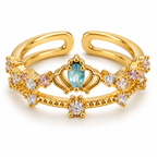 Anillo dorado de centro azul y doble banda