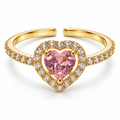 Anillo dorado de corazón rosa con halo