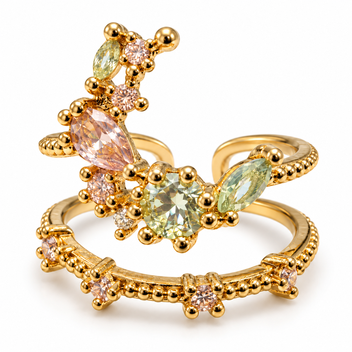 Anillo dorado de detalles pastel y doble banda