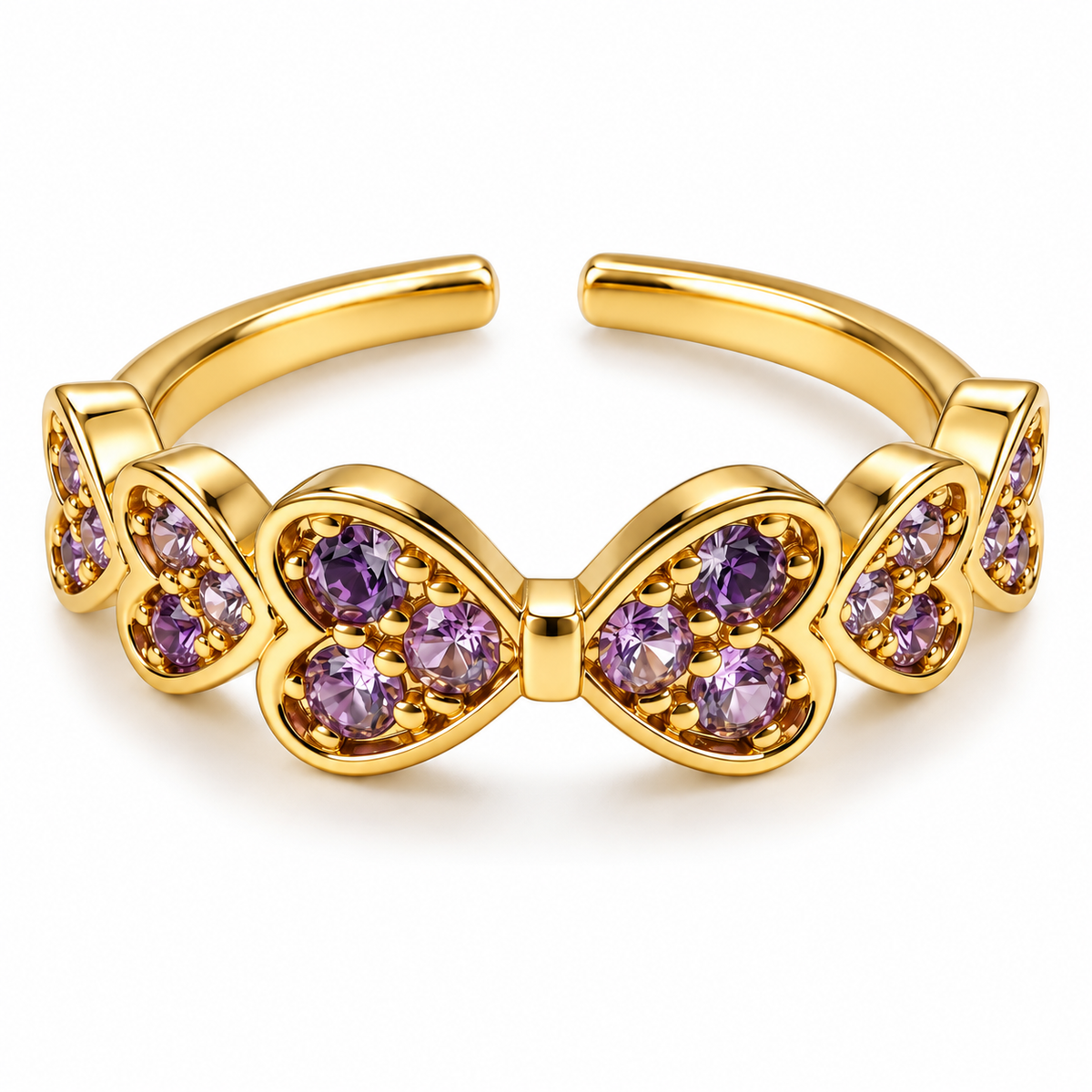 Anillo dorado de mariposas violetas