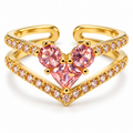 Anillo dorado de corazón rosa y doble banda
