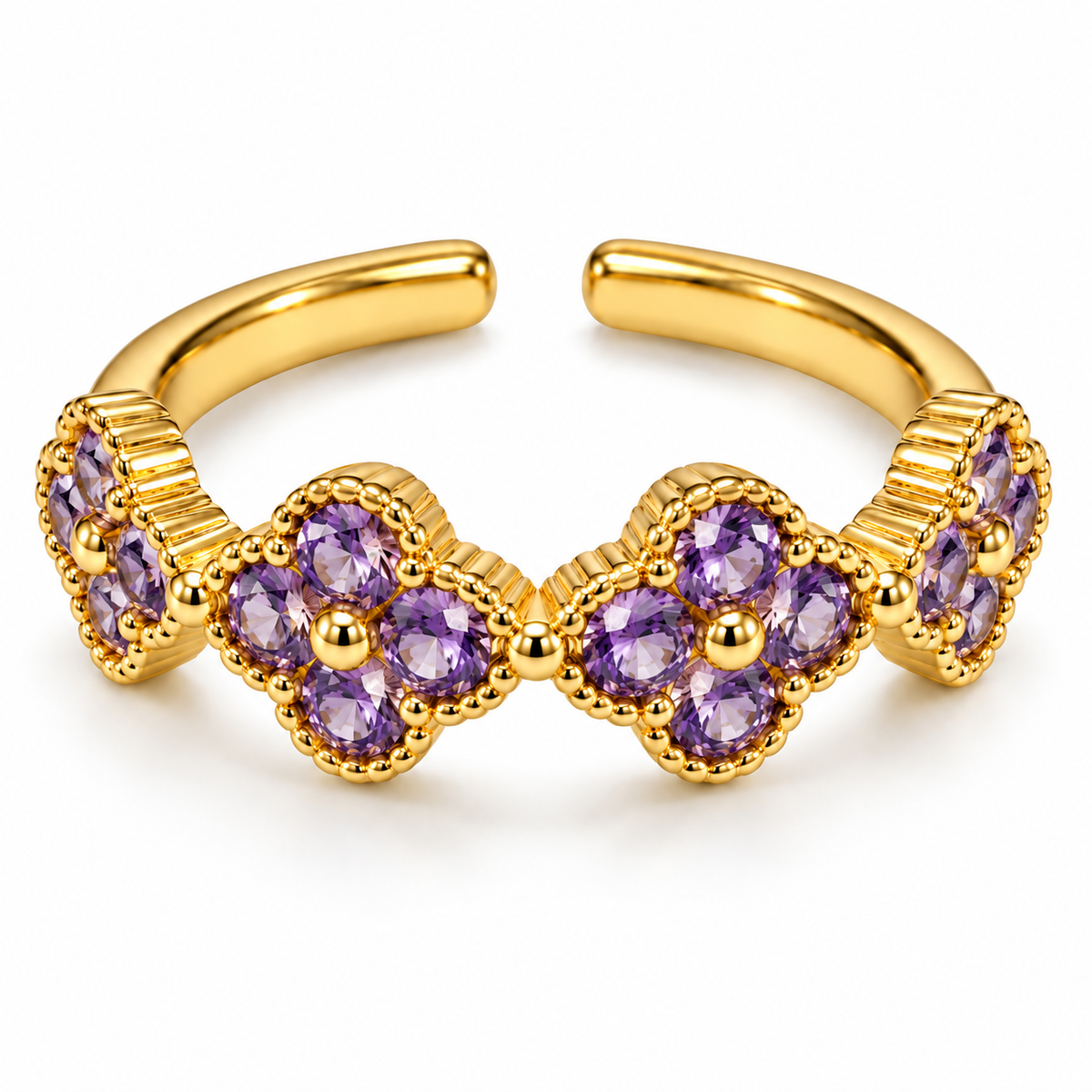Anillo dorado de flores violetas