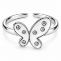 Anillo plateado de mariposa blanca