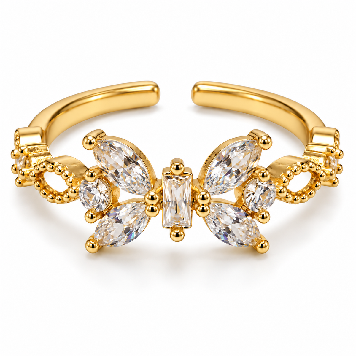Anillo dorado de mariposa transparente