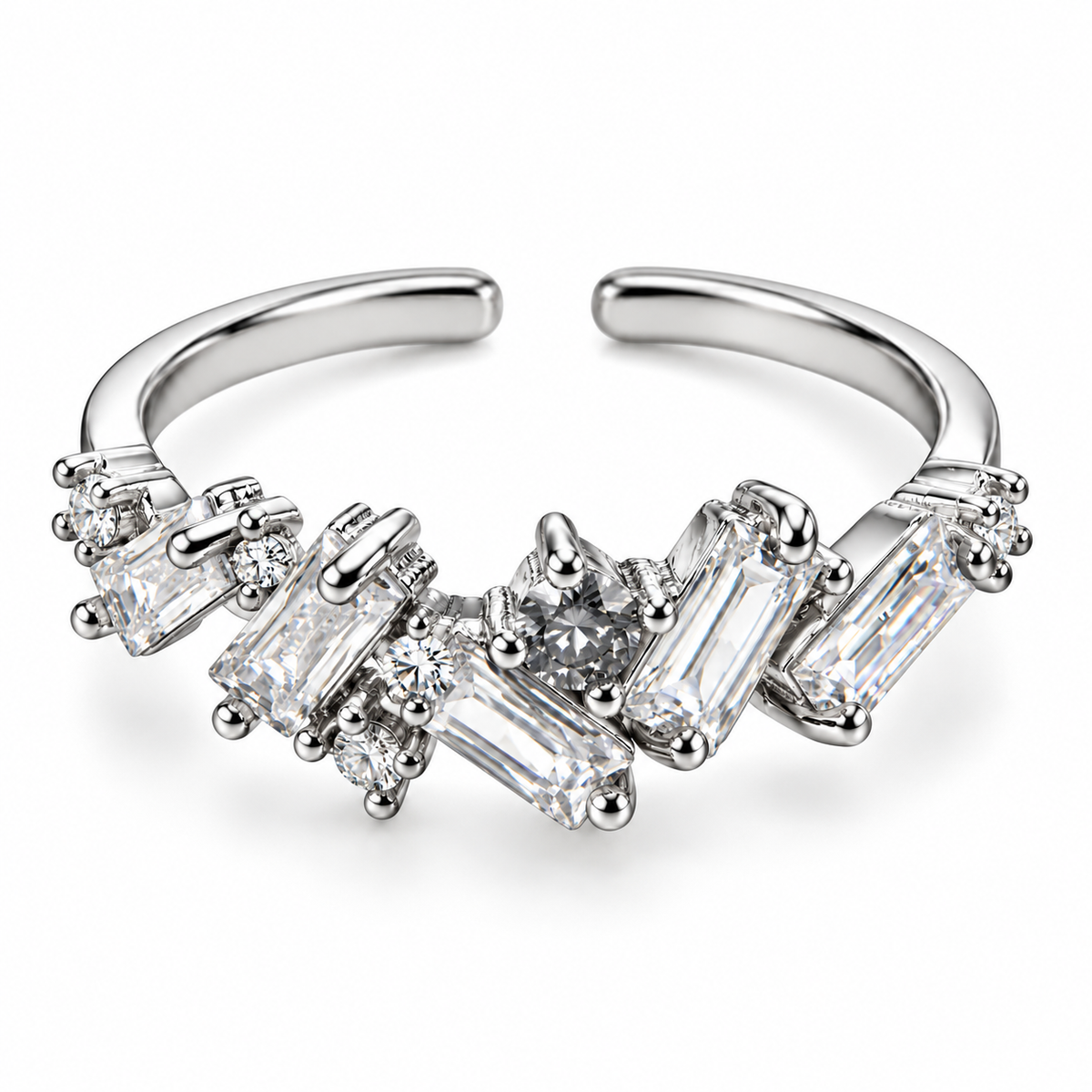 Anillo plateado de detalles rectangulares en zigzag