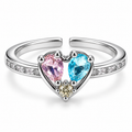 Anillo plateado de corazón rosa y azul