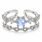 Anillo plateado de centro azul claro y doble banda