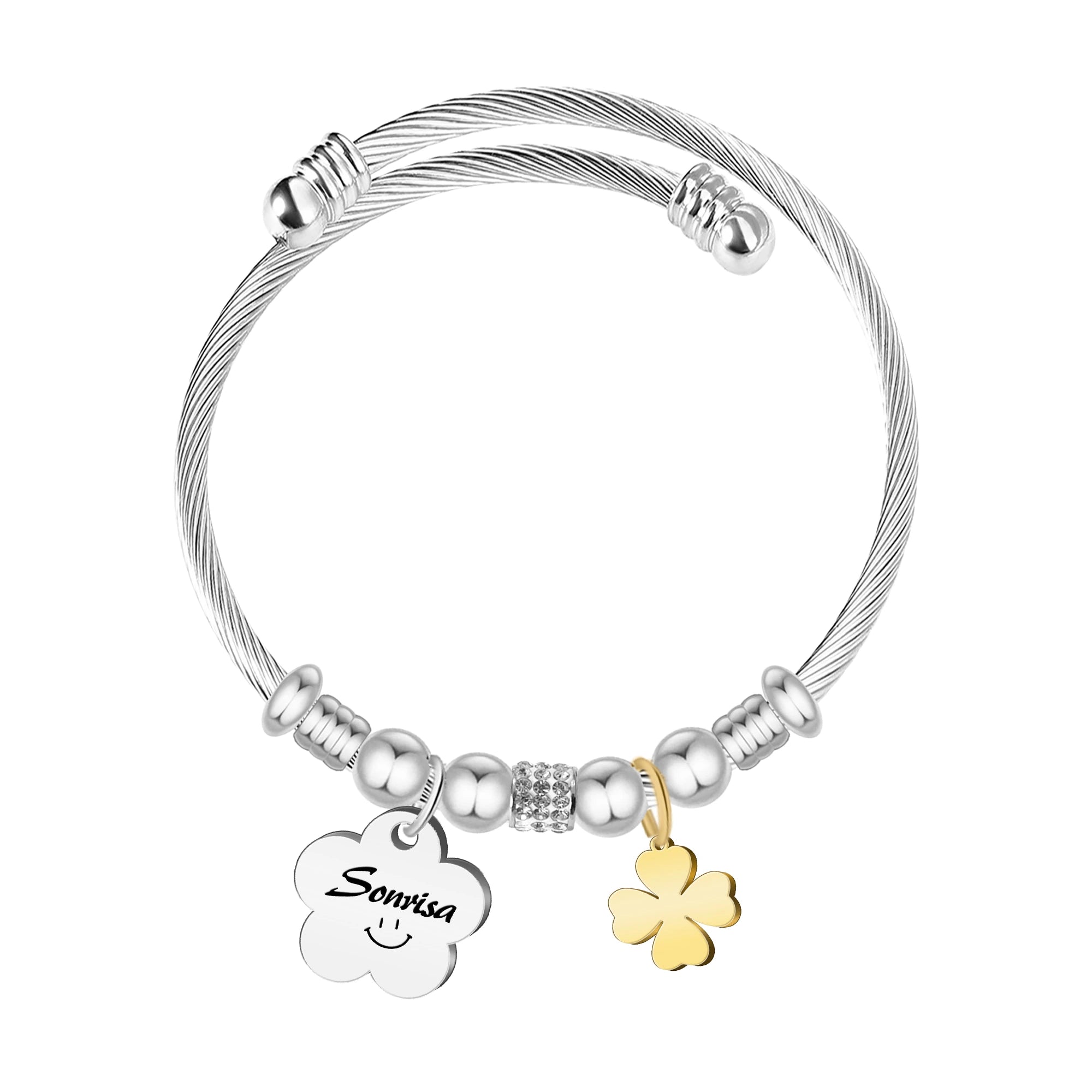 Brazalete Acero Palabra Sonrisa sobre fondo blanco