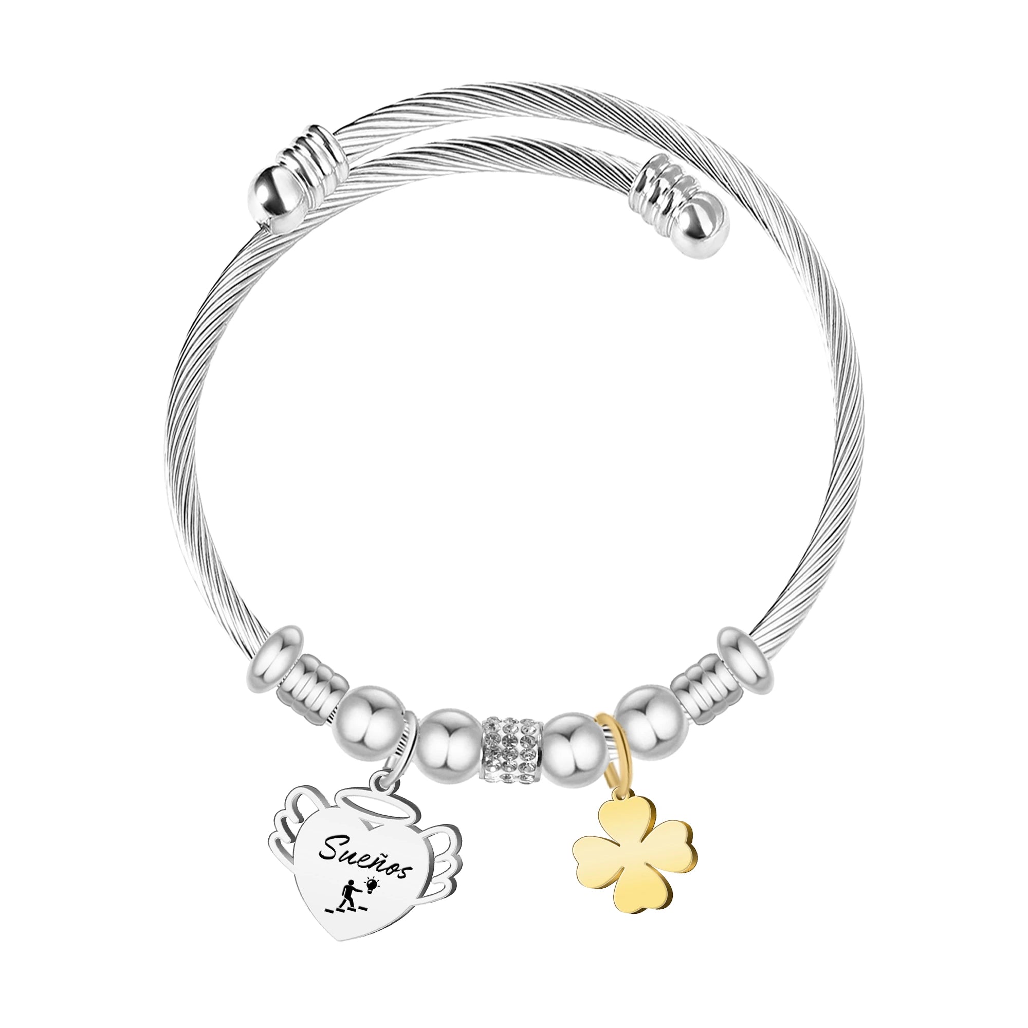 Brazalete Acero Palabra Sueños sobre fondo blanco