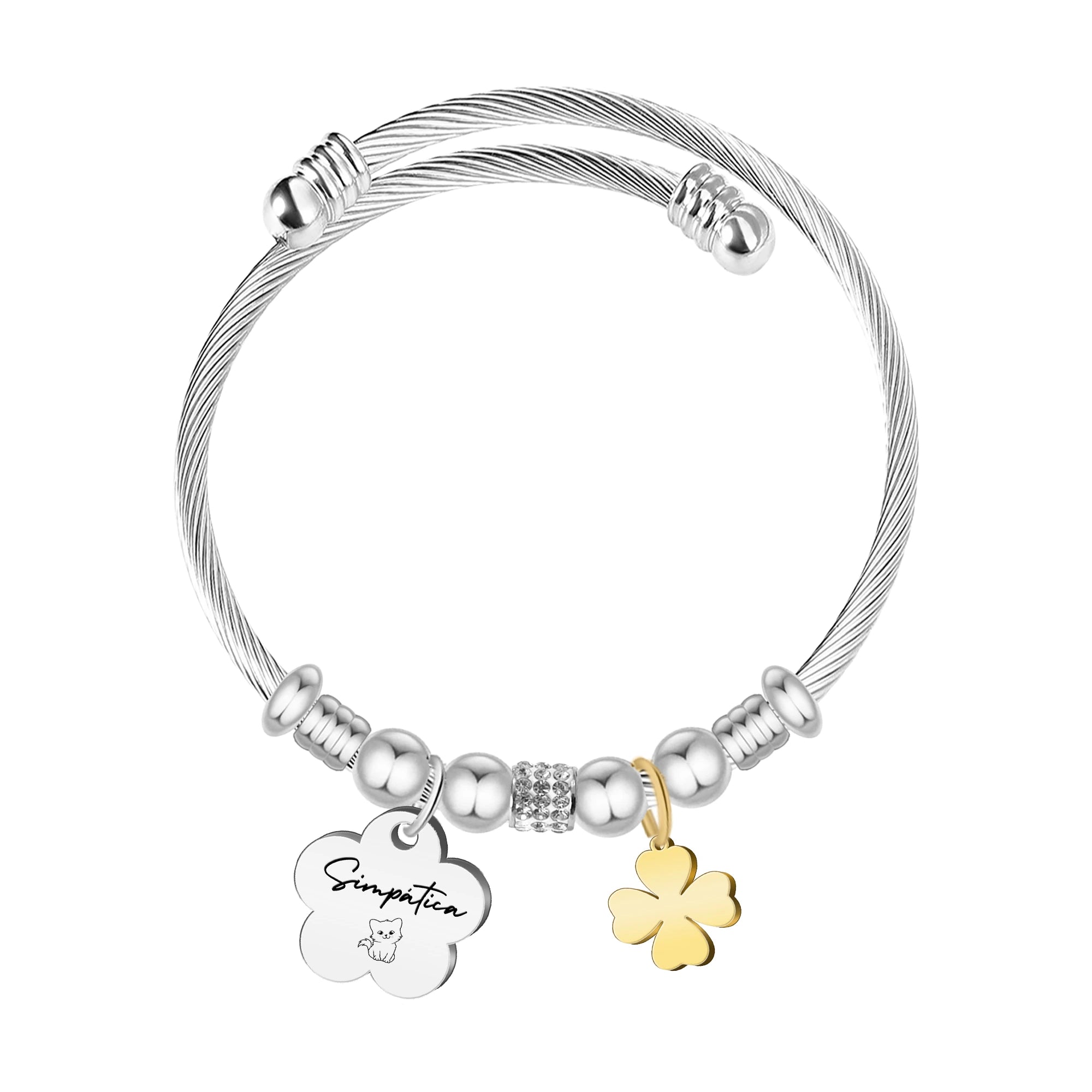Brazalete Acero Palabra Simpática sobre fondo blanco