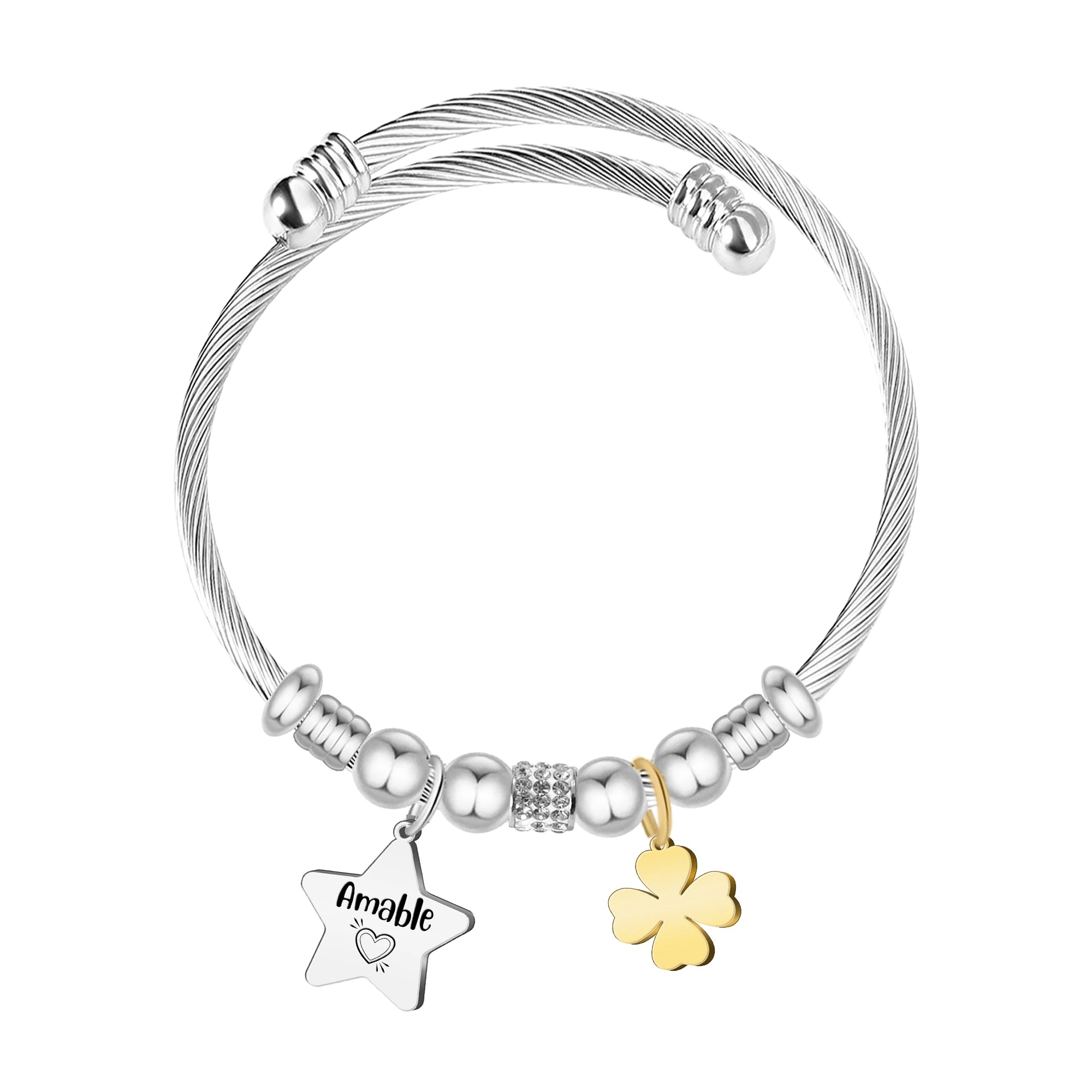 Brazalete Acero Palabra Amable sobre fondo blanco