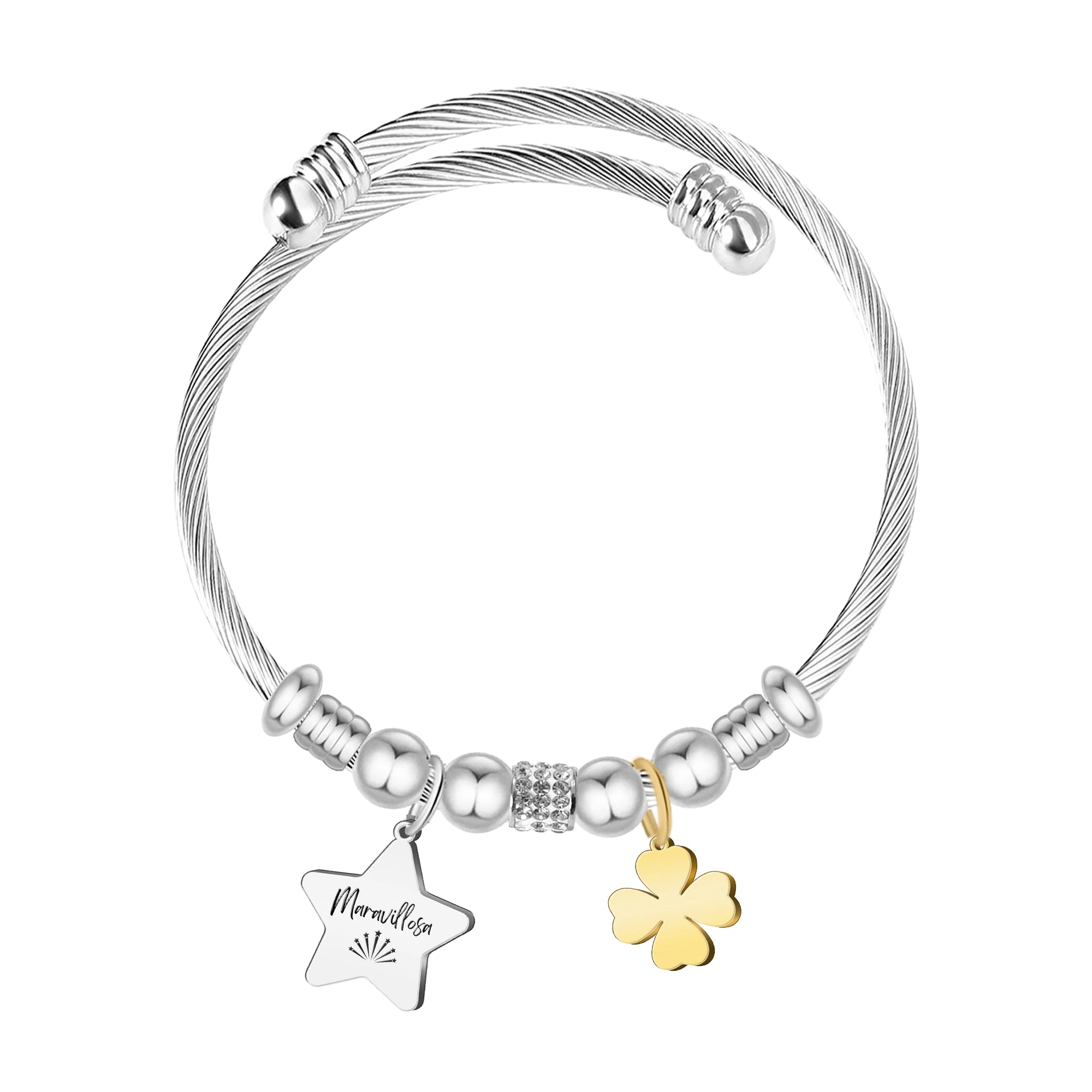 Brazalete Acero Palabra Maravillosa sobre fondo blanco
