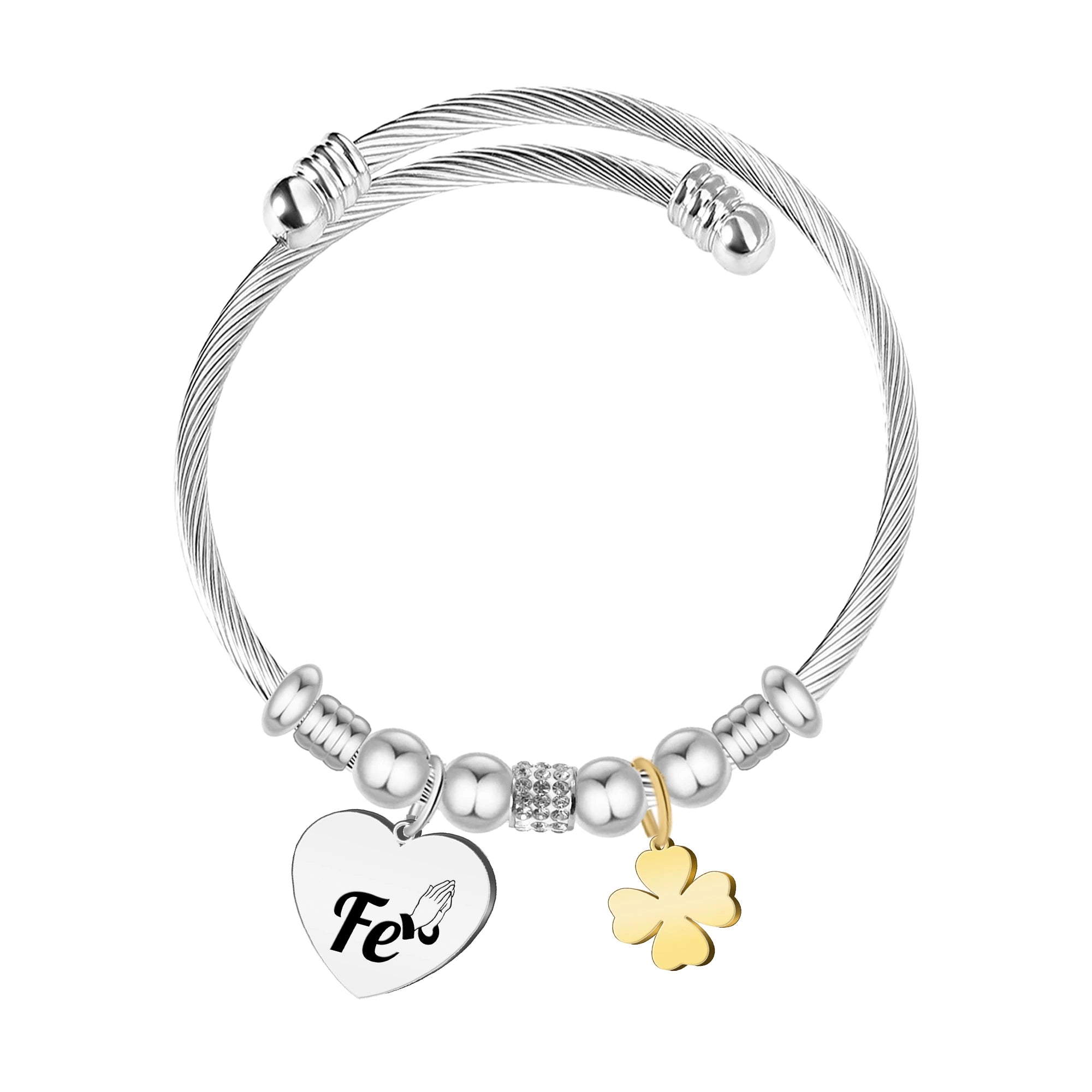 Brazalete Acero Palabra Fe sobre fondo blanco