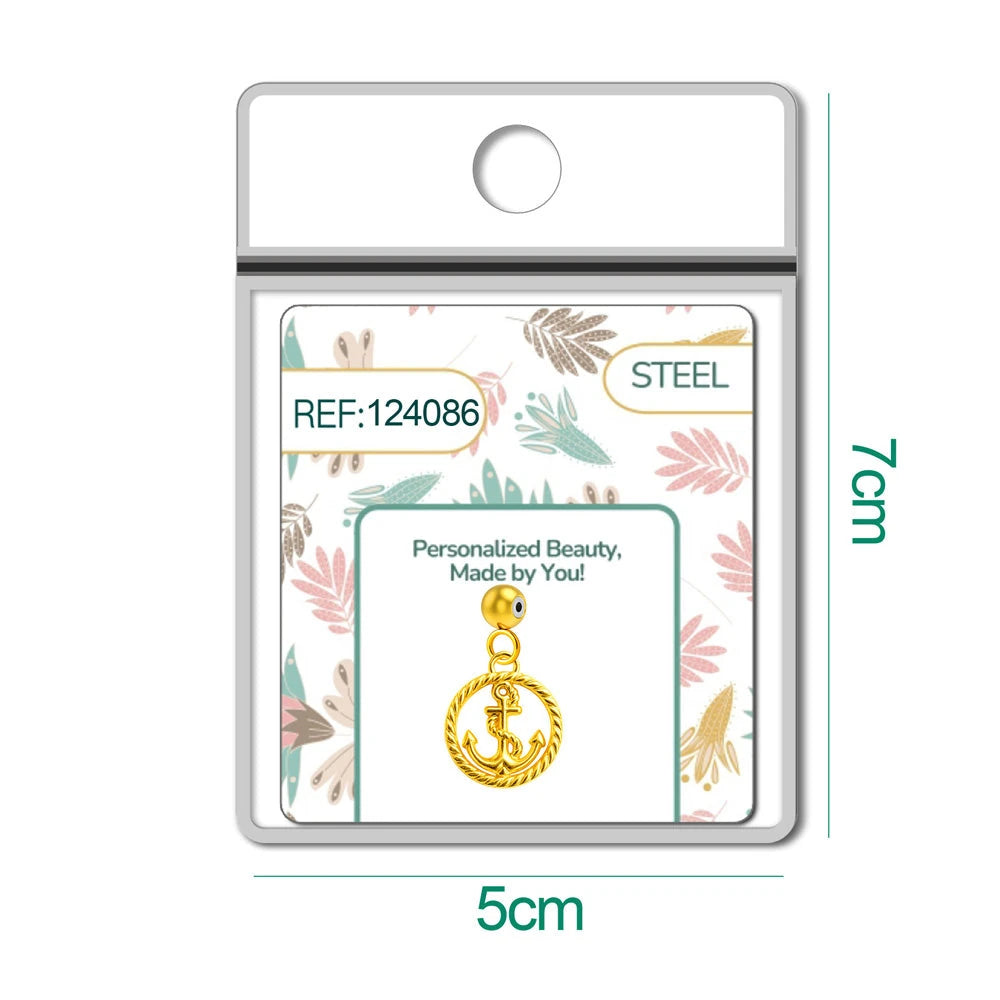 Charm Acero Dorado Chapado Oro 14K Ancla con Cuerda detalle