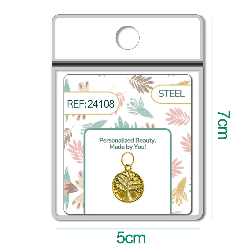 Charm Acero Dorado Chapado Oro 14K Árbol de la Vida Colgante detalle