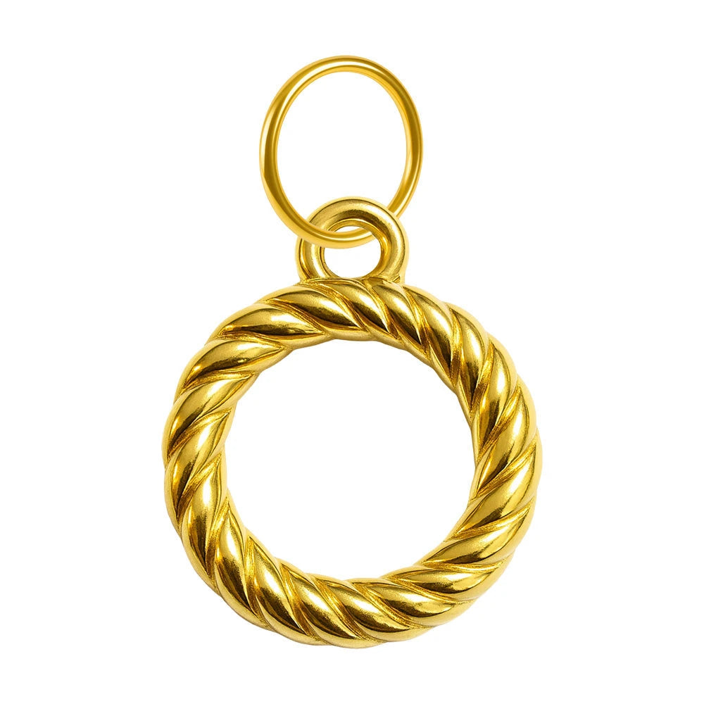 Charm Acero Dorado Chapado Oro 14K Aro Trenzado Colgante
