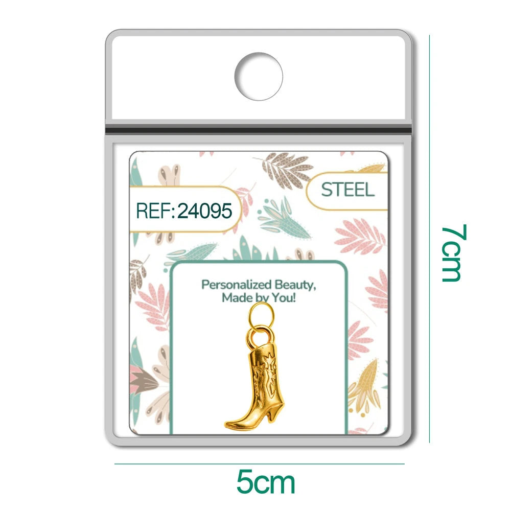 Charm Acero Dorado Chapado Oro 14K Bota Vaquera Colgante detalle