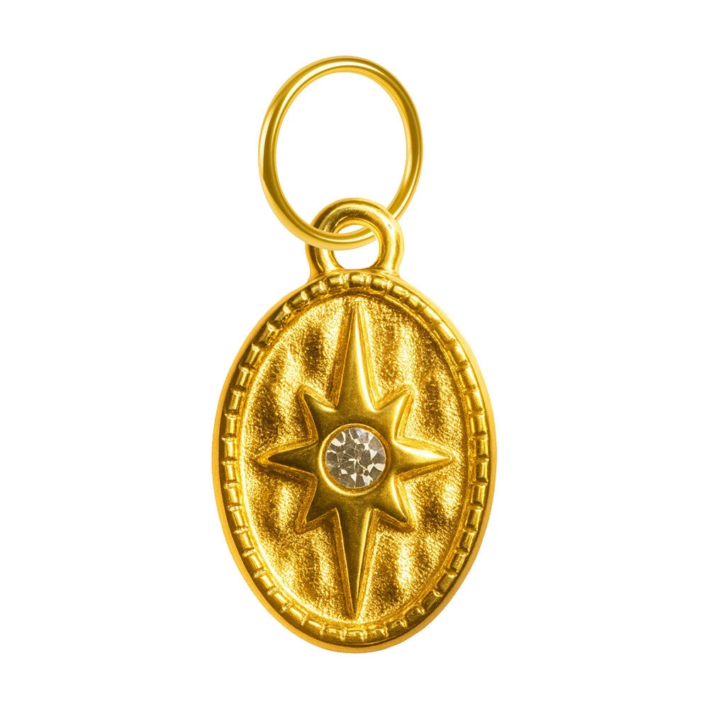 Charm Acero Dorado Chapado Oro 14K Brújula Colgante