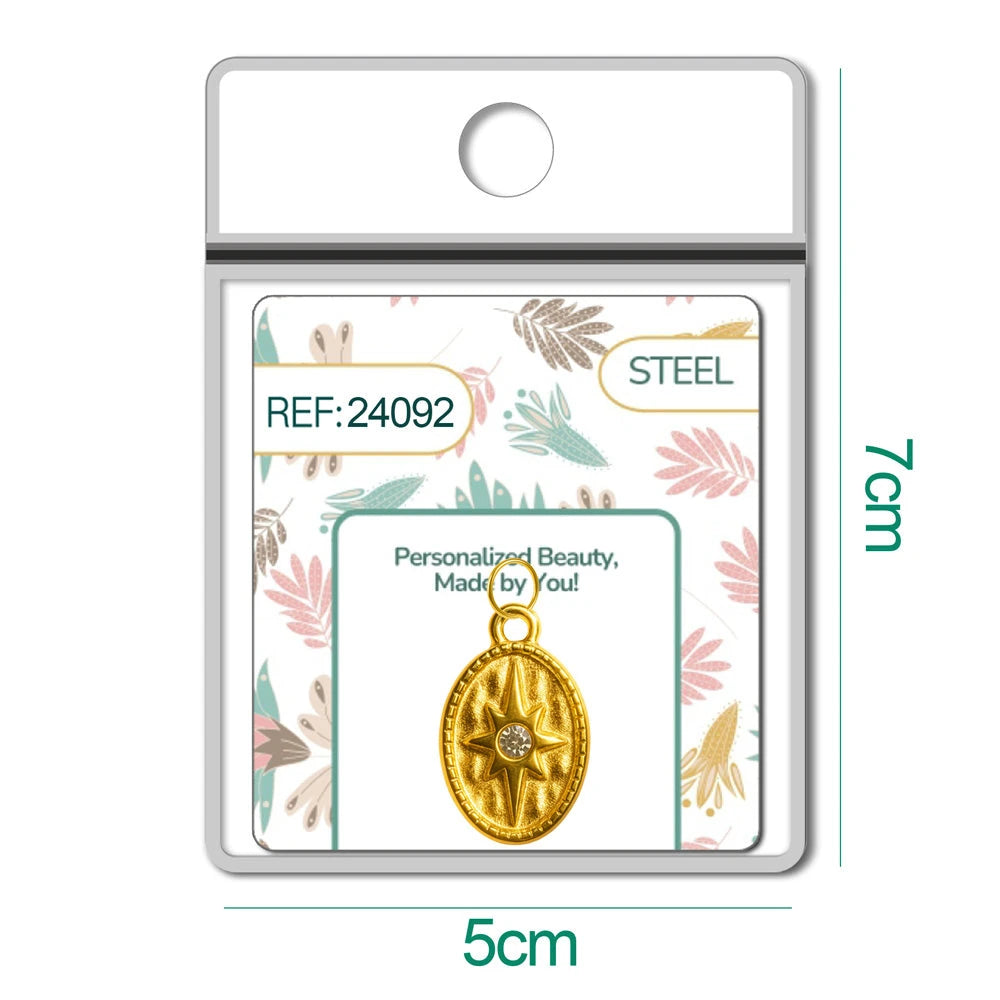 Charm Acero Dorado Chapado Oro 14K Brújula Colgante detalle