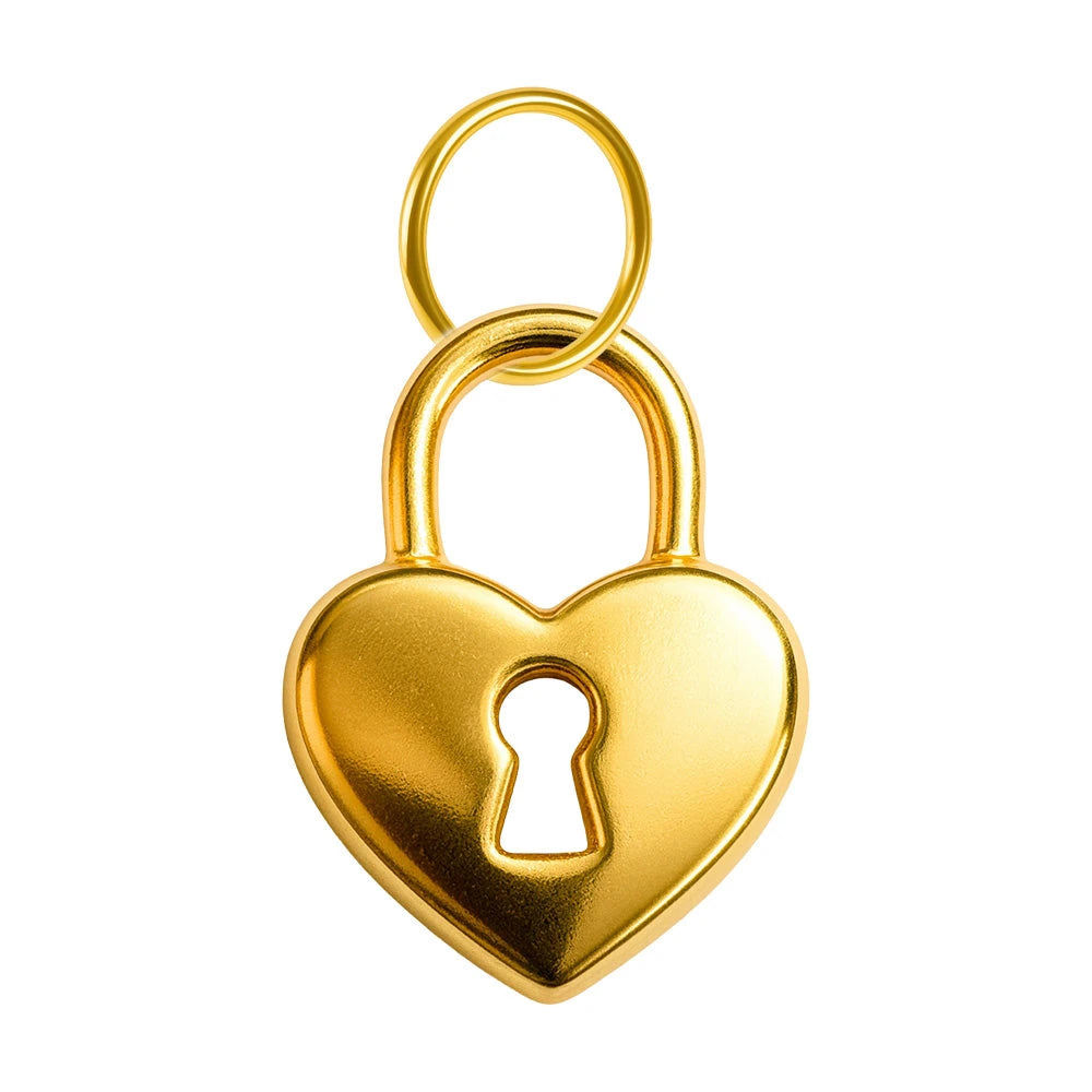 Charm Acero Dorado Chapado Oro 14K Candado Corazón Colgante