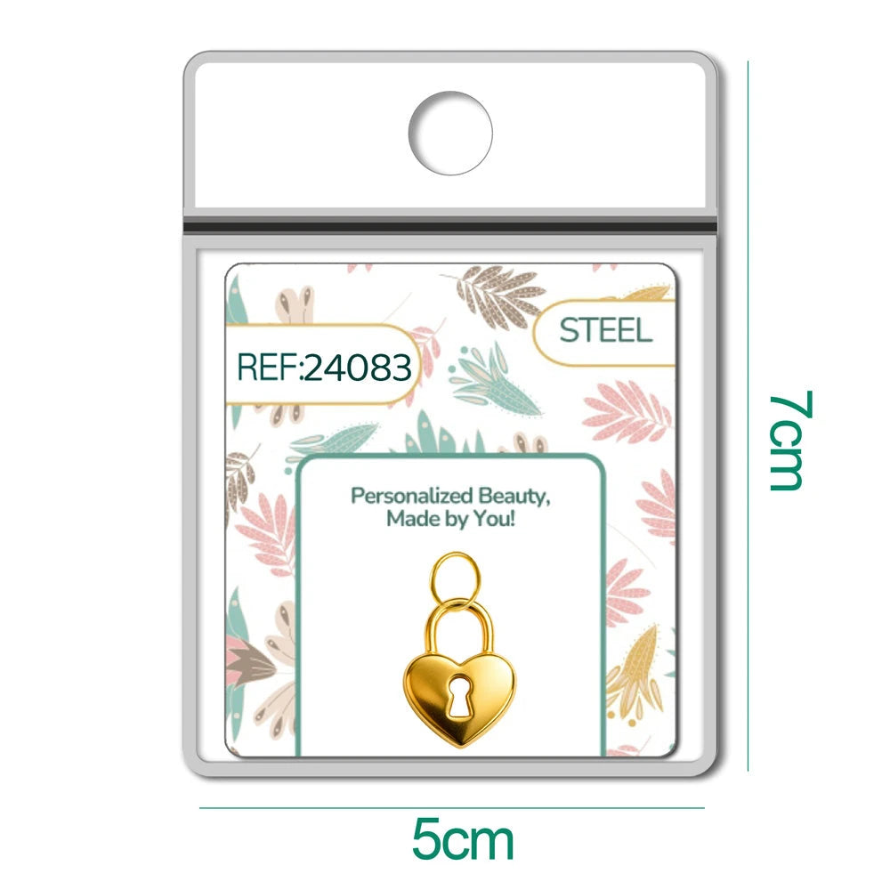 Charm Acero Dorado Chapado Oro 14K Candado Corazón Colgante detalle