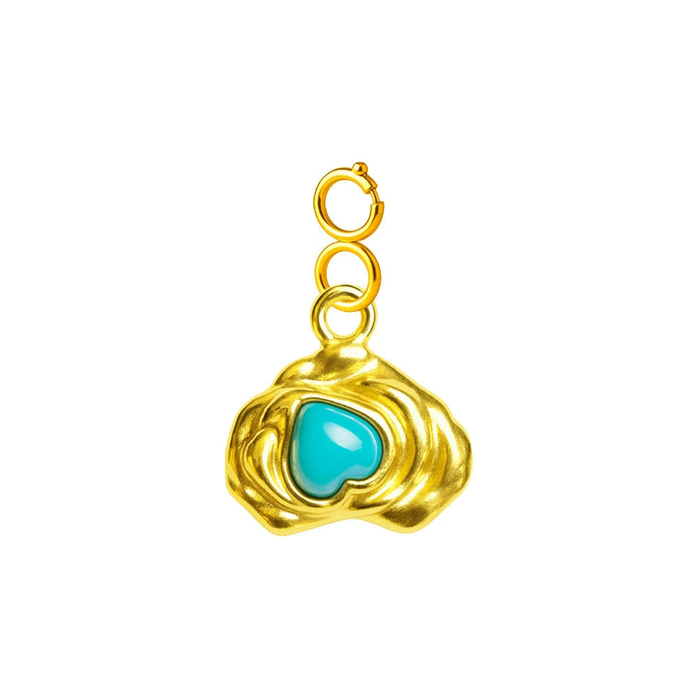 Charm Acero Dorado Chapado Oro 14K Concha Turquesa con Cierre