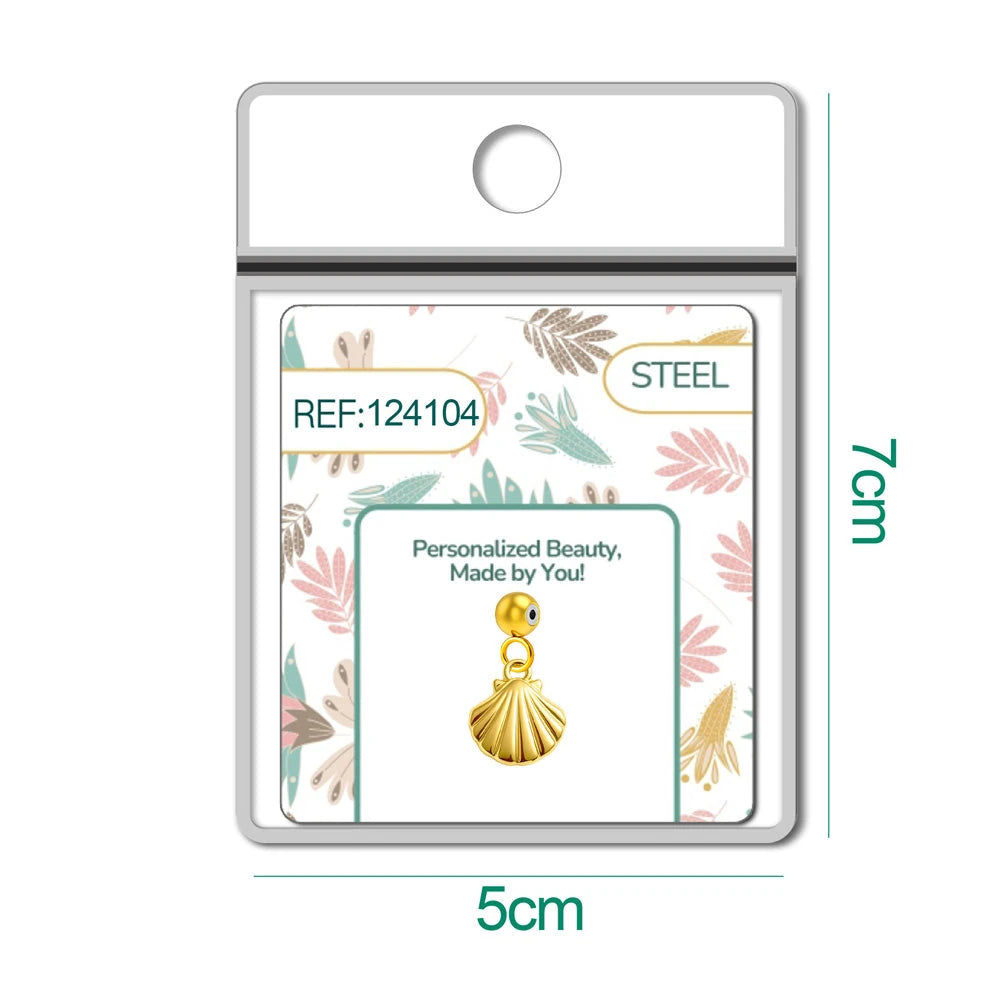 Charm Acero Dorado Chapado Oro 14K Concha Vieira detalle