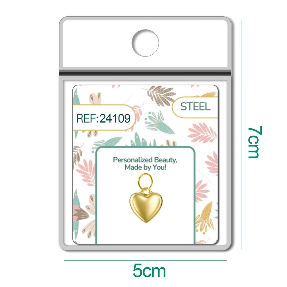 Charm Acero Dorado Chapado Oro 14K Corazón Abombado Colgante detalle