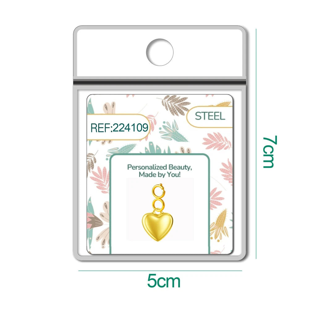 Charm Acero Dorado Chapado Oro 14K Corazón Liso con Cierre detalle