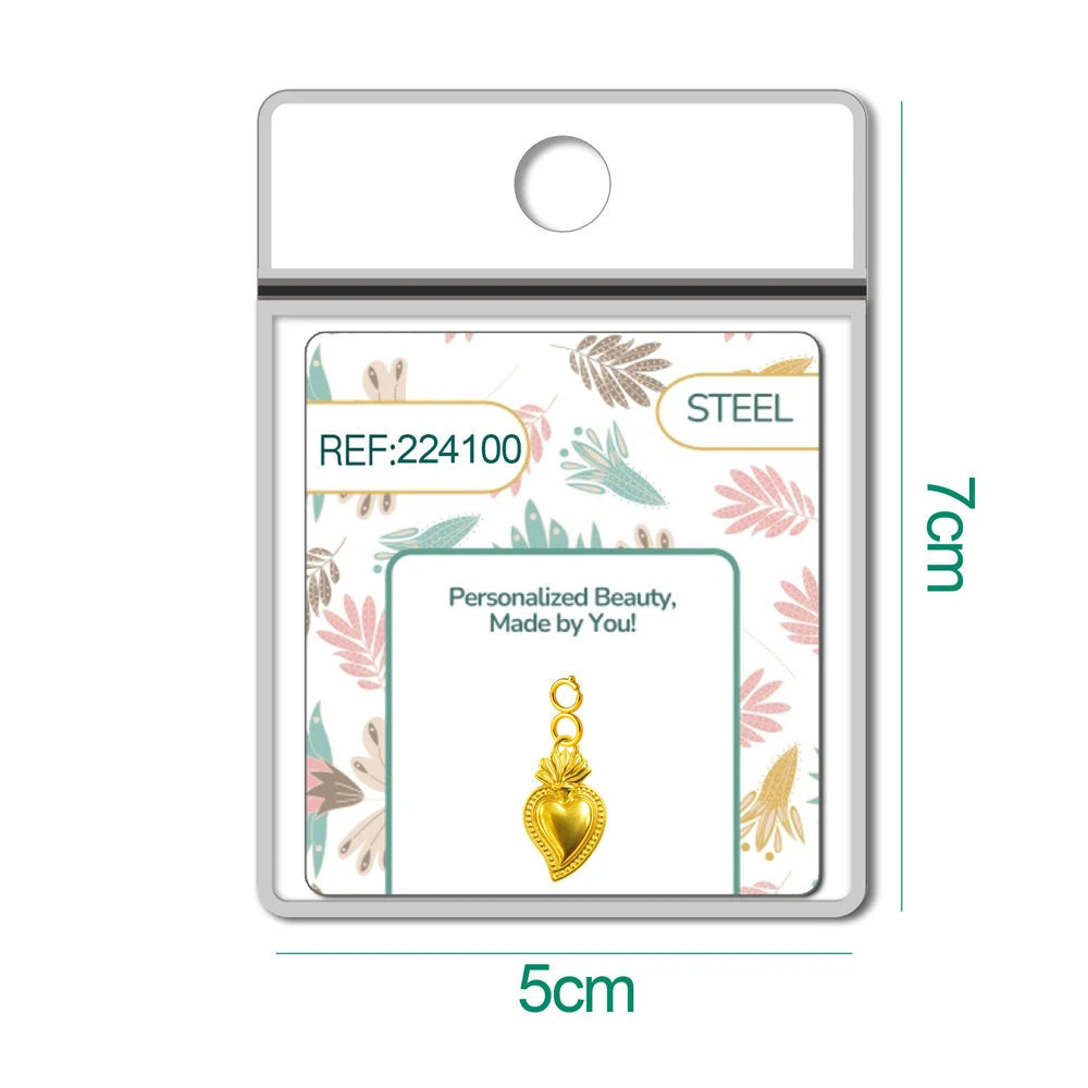 Charm Acero Dorado Chapado Oro 14K Corazón Sagrado con Cierre detalle
