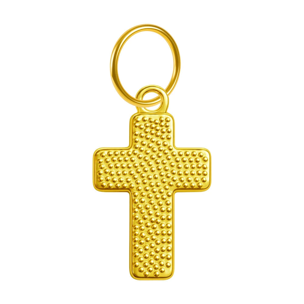 Charm Acero Dorado Chapado Oro 14K Cruz Textura Colgante