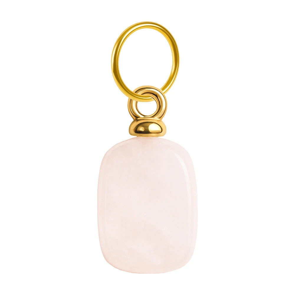 Charm colgante de cuarzo rosa rectangular con aro de acero