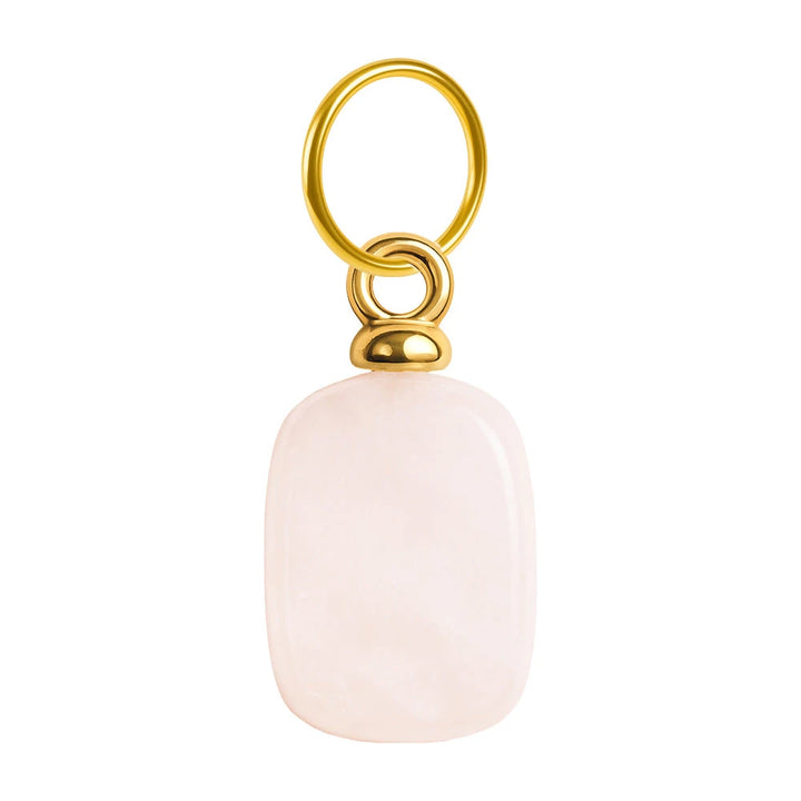 Charm Colgante de Cuarzo Rosa Rectangular en Acero Dorado Chapado en Oro 14K